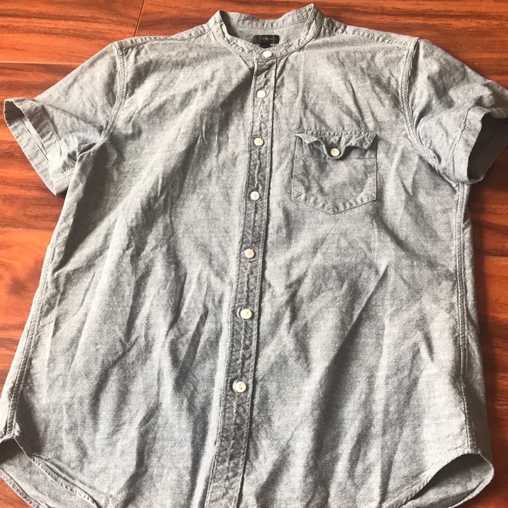 J Crew short sleeve chambray banded collar